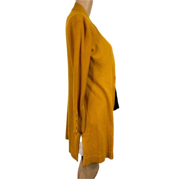 JM Collection Womens Cardigan Sweater Duster Laced Cuff Open Mustard 0 Petite - Picture 5 of 12